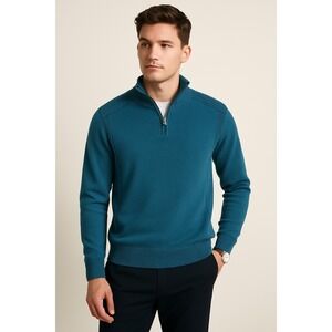 Carbon Quarter Zip Pullover Mens XL Blue Ribbed‎ Shoulder Cotton Sweater